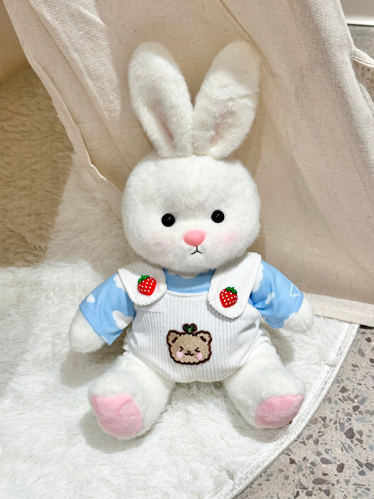 Homeyfriends Cute Jointed Bunny With Cloud T-shirt And Strawberry Button Overalls