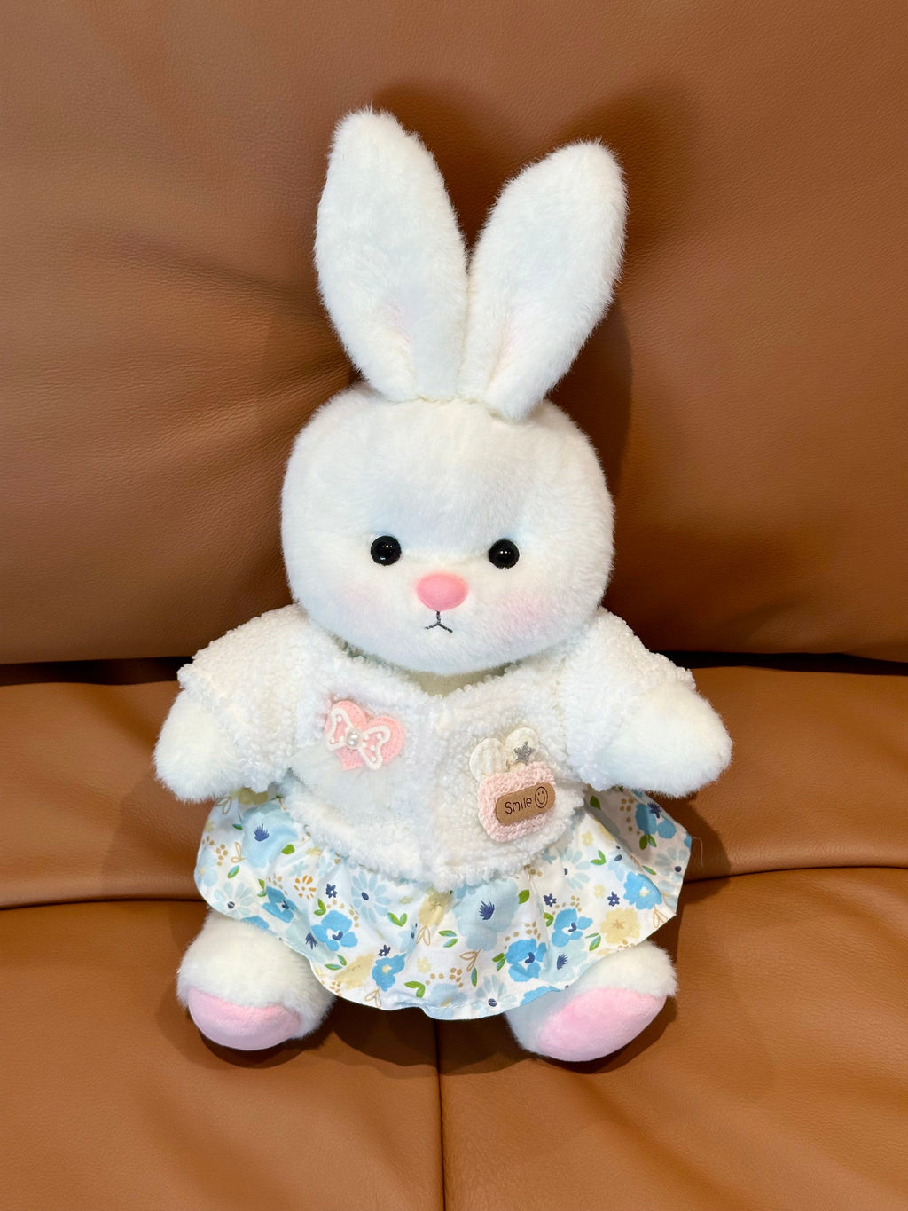 Homeyfriends Cute Jointed Bunny With Furry Jacket And Blue Floral Dress