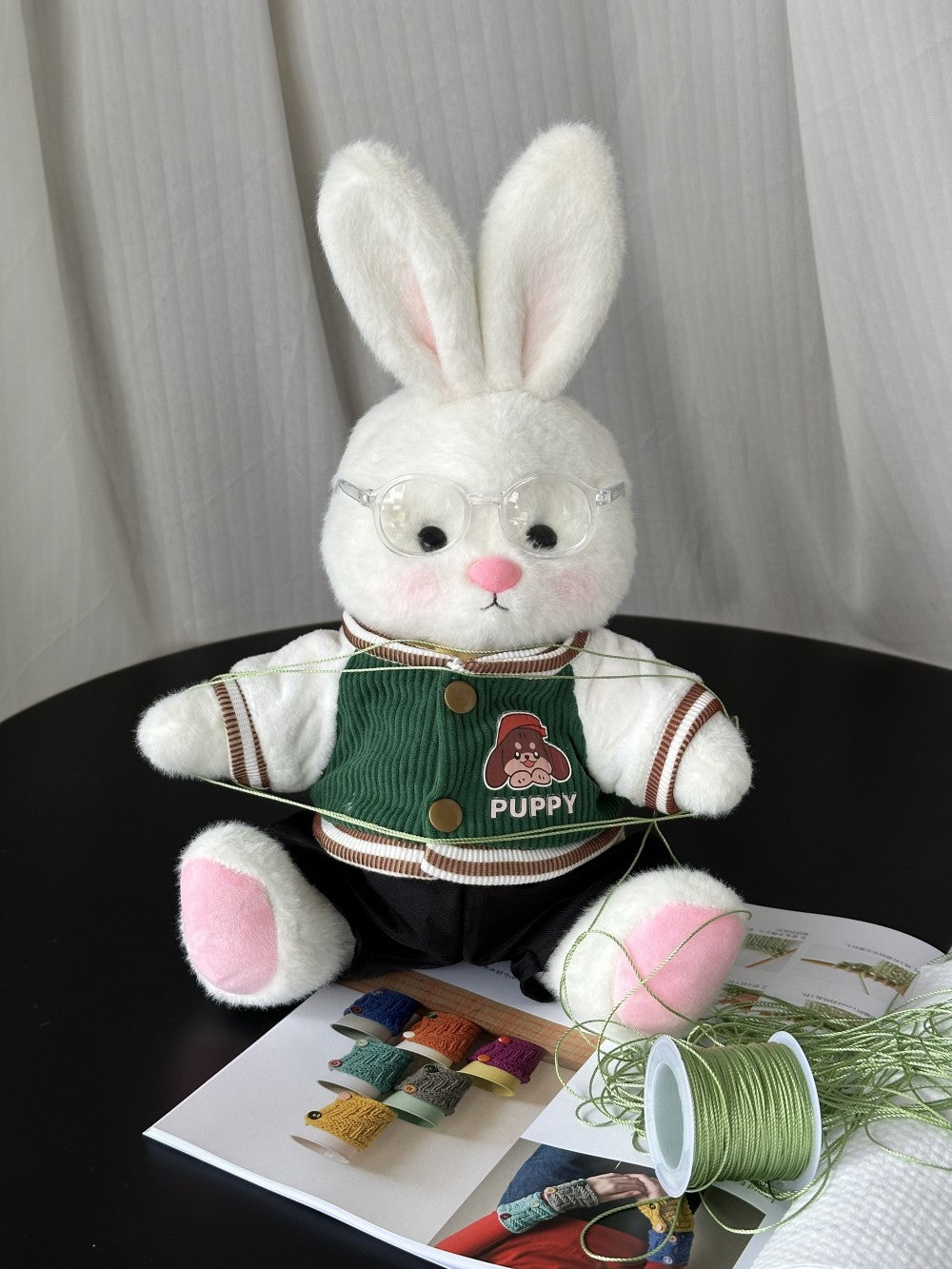 Homeyfriends Cute Jointed Bunny With  Green Puppy Jacket