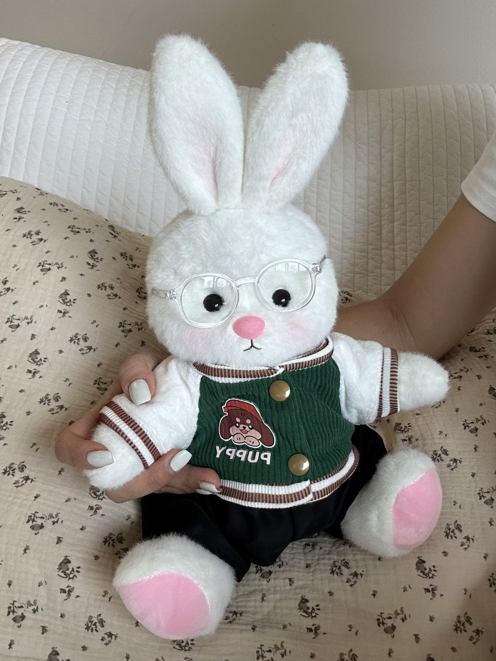 Homeyfriends Cute Jointed Bunny With  Green Puppy Jacket