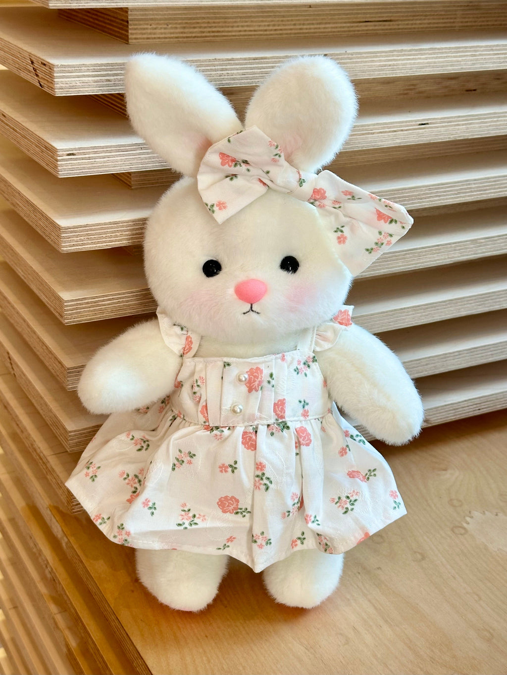 Homeyfriends Cute Jointed Bunny With Pink Floral Pearl Dress Set