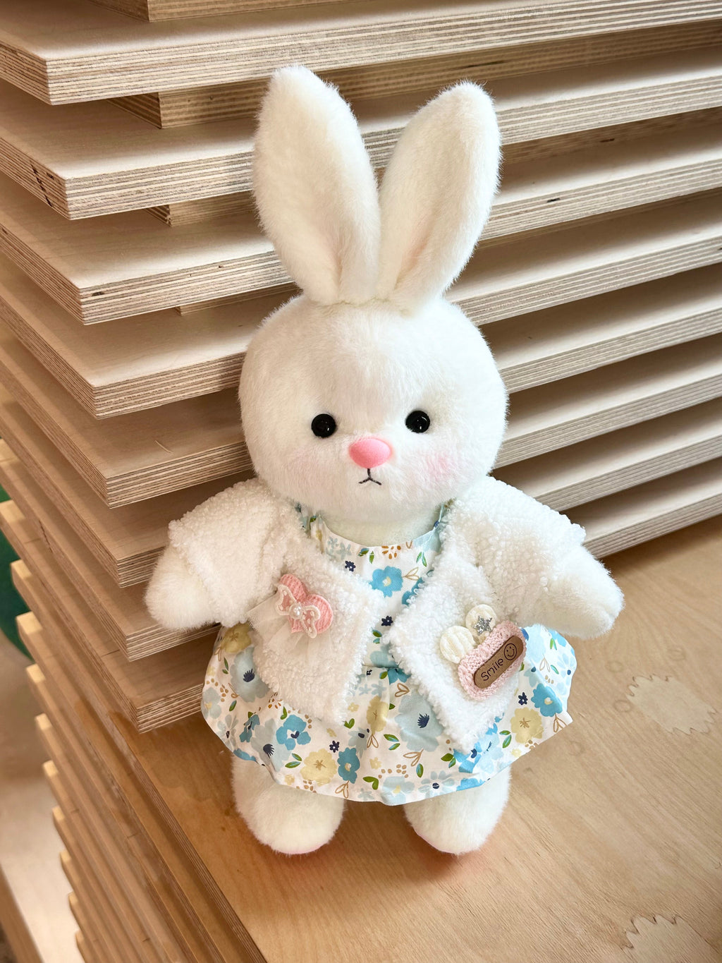 Homeyfriends Cute Jointed Bunny With Furry Jacket And Blue Floral Dress