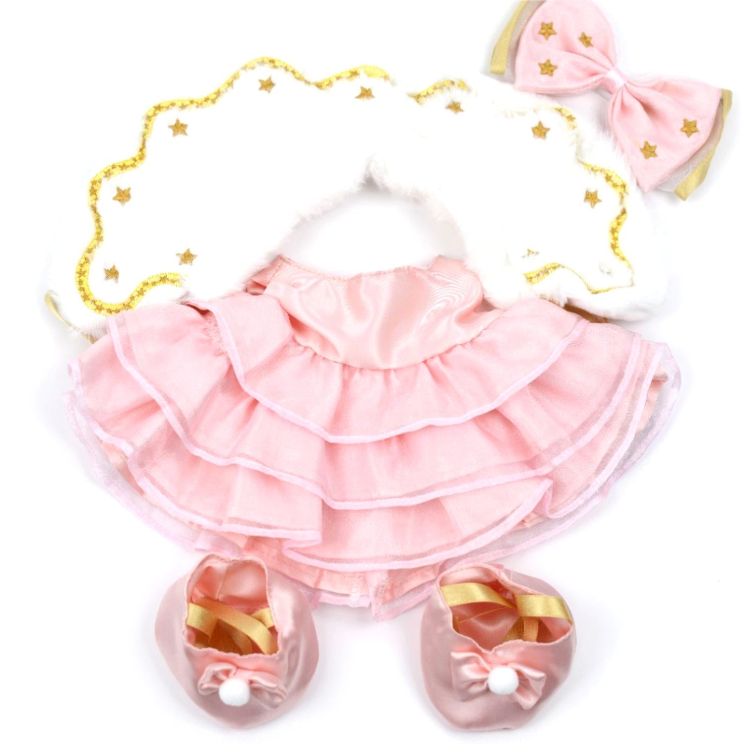 Pink Princess Dress + White Shawl Set