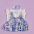 Blue Plaid V-Neck Dress Three-Piece Set