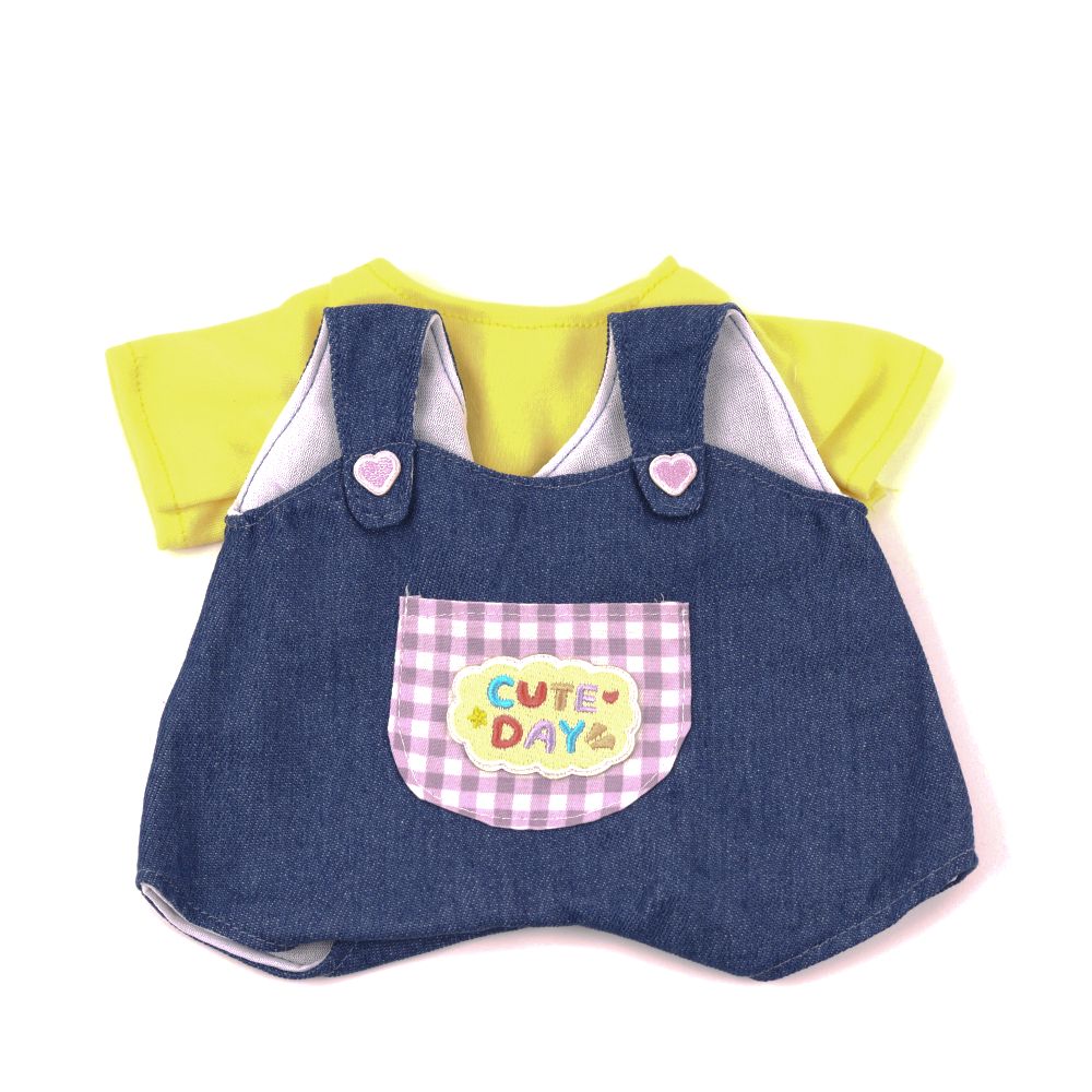 Yellow T-shirt with Denim Cotton Overalls-Pink Elephant Gift Bundle
