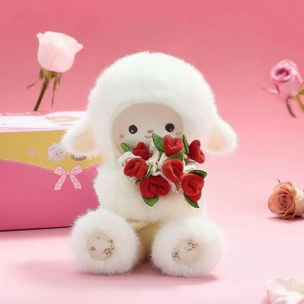 Flower-Holding Lamb Plush with Magnetic Hands
