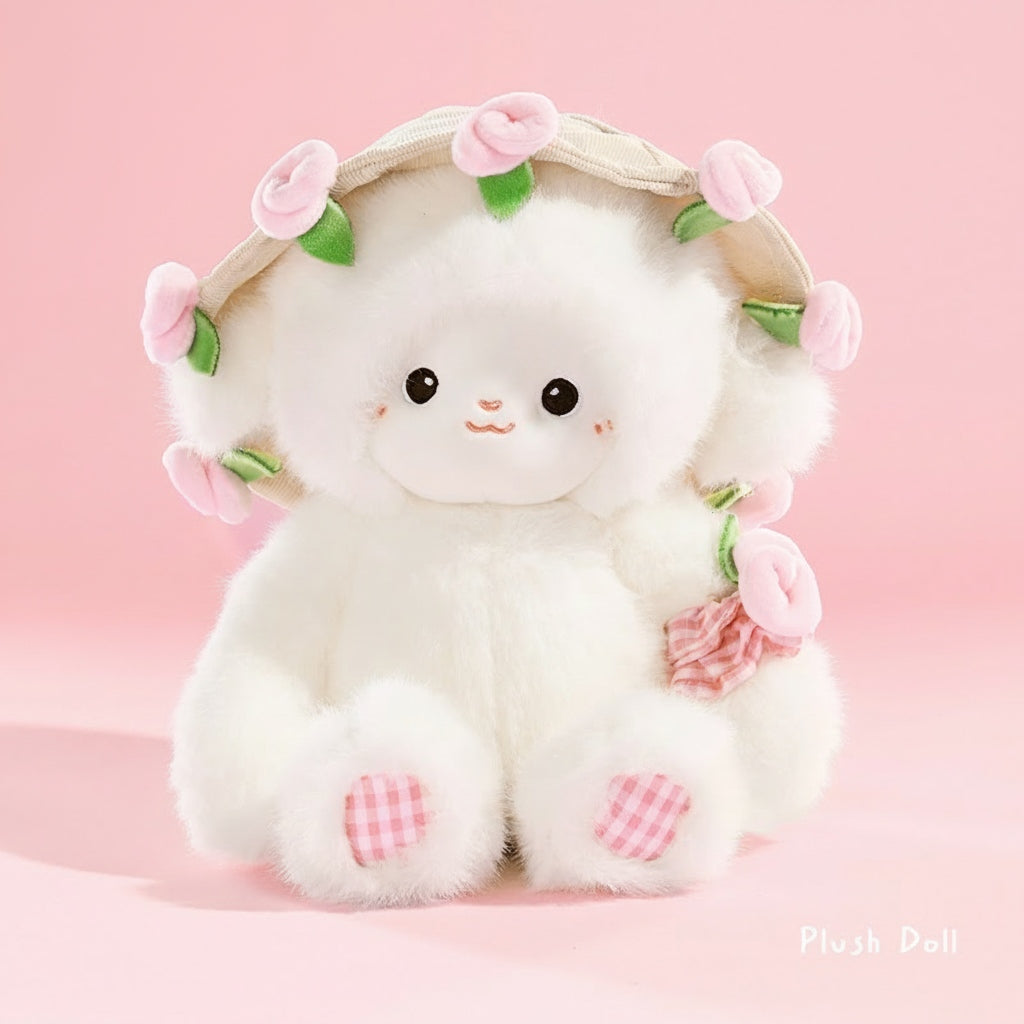 Flower-Holding Lamb Plush with Magnetic Hands