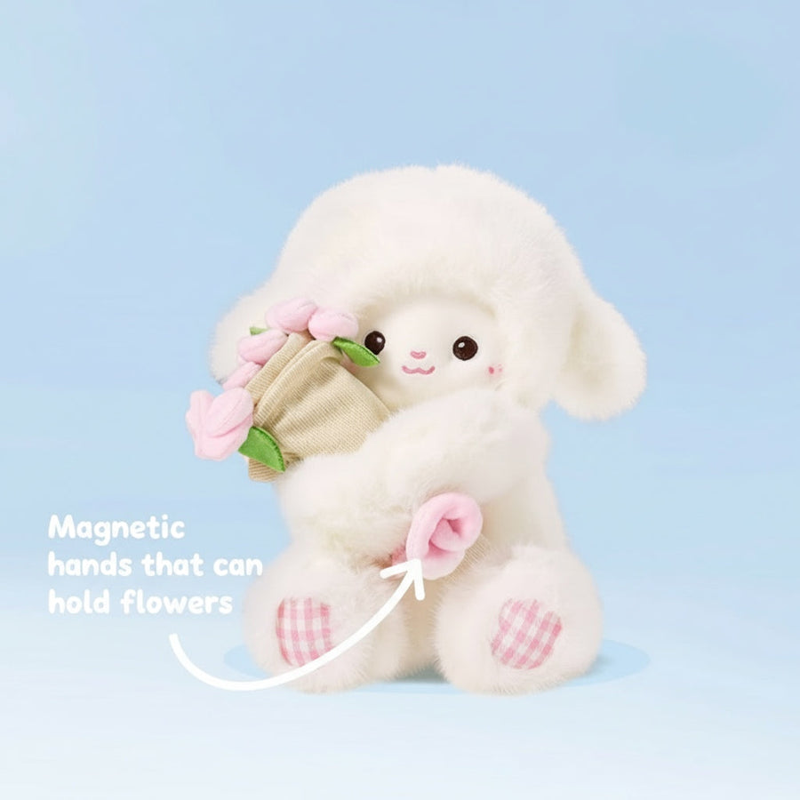 Flower-Holding Lamb Plush with Magnetic Hands