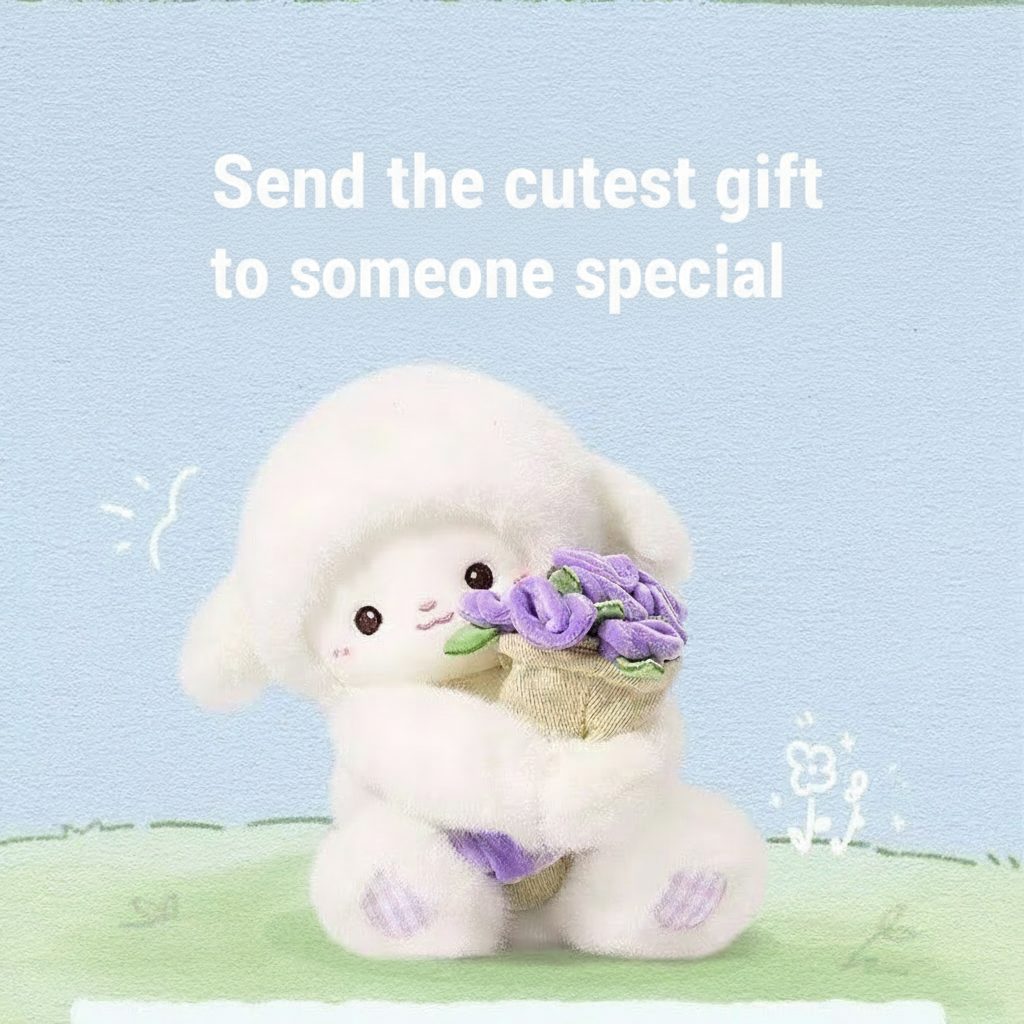 Flower-Holding Lamb Plush with Magnetic Hands