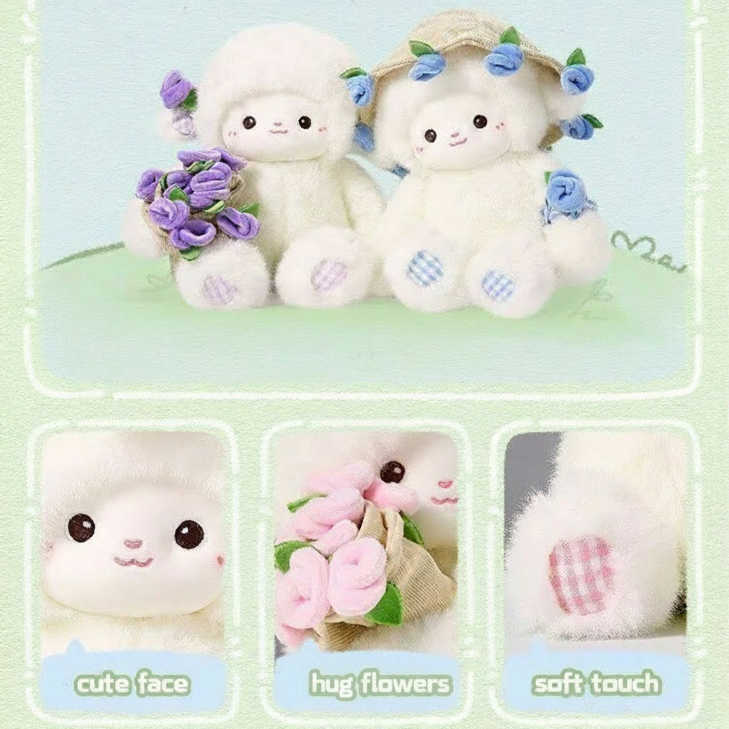 Flower-Holding Lamb Plush with Magnetic Hands